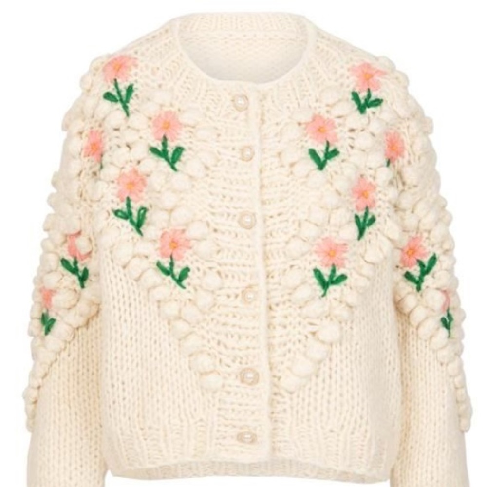 NWOT Lily & Bean Chunky Cardigan Flowers and Pearls